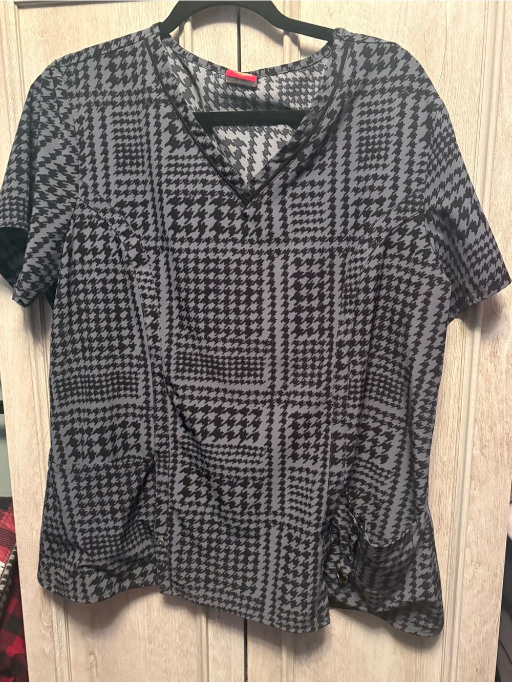 Dickies Black and Gray Houndstooth V-Neck Scrub Top